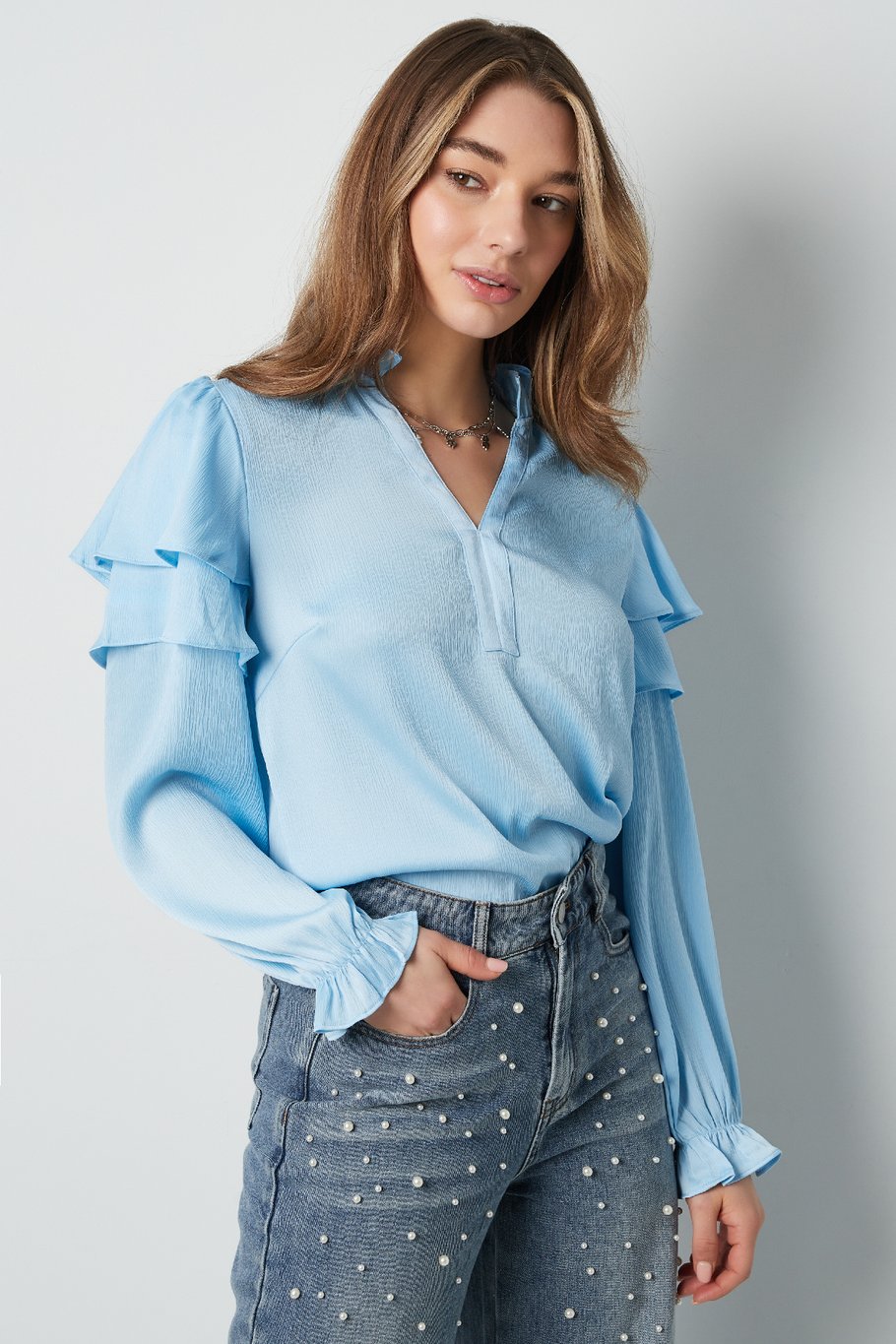 Franjes blouse - Licht Blauw